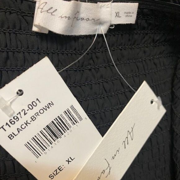 All in Favor Brown/Black Floral rouche square neck sheer sleeves blouse, size XL - Picture 3 of 4